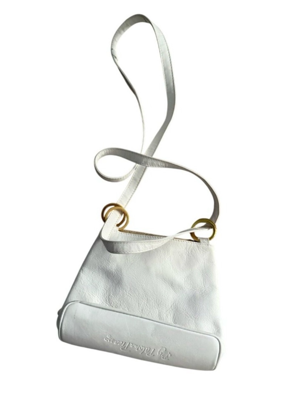 VTG Paloma Picasso White Leather Crossbody Shoulder Bag Gold X Logo Italy - Picture 3 of 8